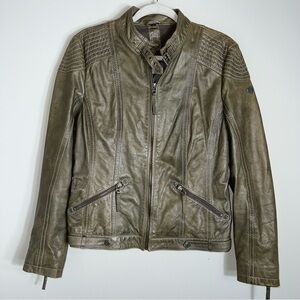 Gipsy Leather Biker Jacket-Green Distressed-Full Zip-Women's Size XL
